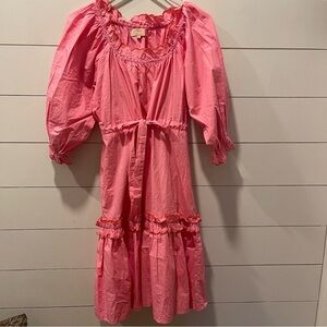 Kate Leigh Garden Party Pink Ruffled Dress Womens Size XS